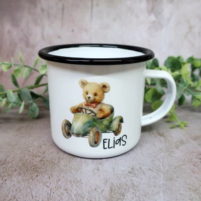 Personalisierte Emaille Tasse "Teddybär" mit Namen